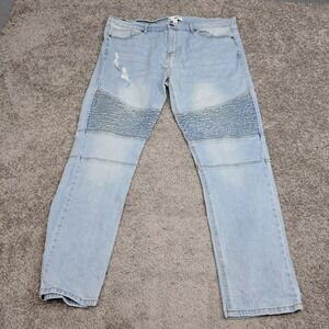 Fashion Nova Men Light Wash‎ Distressed Moto Jeans Size 42 Streetwear Ribbed
